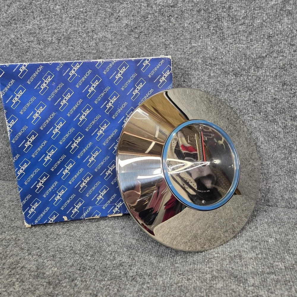 Vintage Zepter Metal Postmodern Wall Clock Stainless Steel MCM Chrome NEW